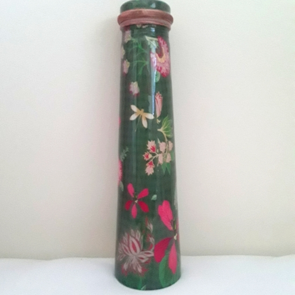 GORGEOUS COPPER HANDPAINTED FLORAL WATER BOTTLE